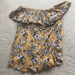 Yellow and Blue Floral off the shoulder tee